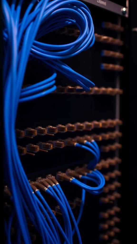 Messy network rack → professionally completed rack.